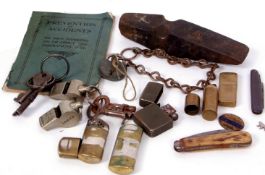 Chisel marked LNER and various British Rail whistles, plus a book "Prevention of Accidents to men