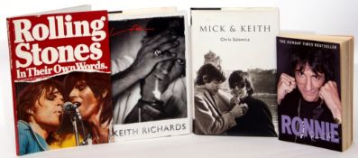 Group of books on The Rolling Stones including Mick and Keith by Chris Salewicz, and an