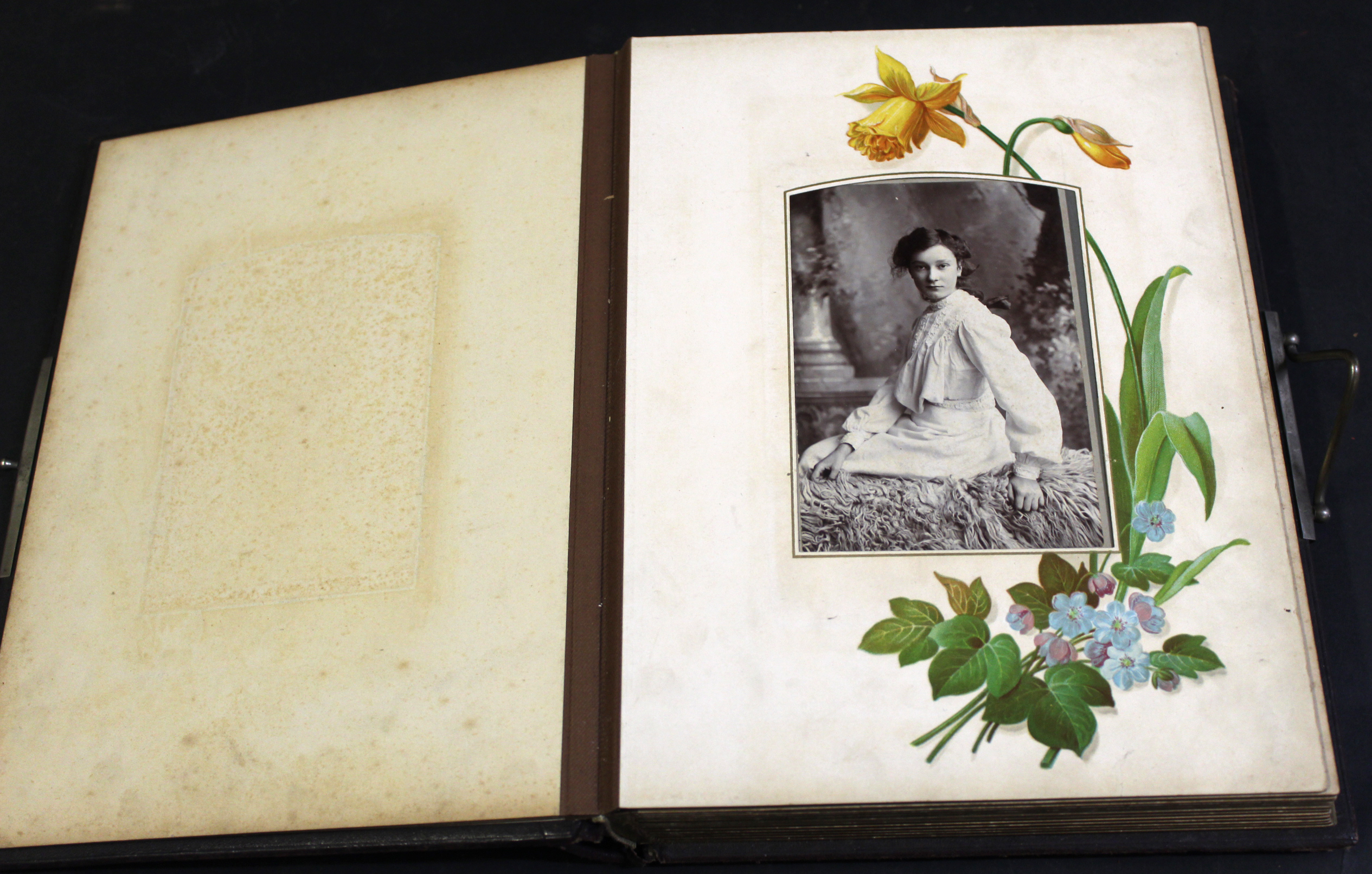 Late 19th century photograph album, the inside cover inscribed "Violet M Gapp, January 1886", the - Image 2 of 4