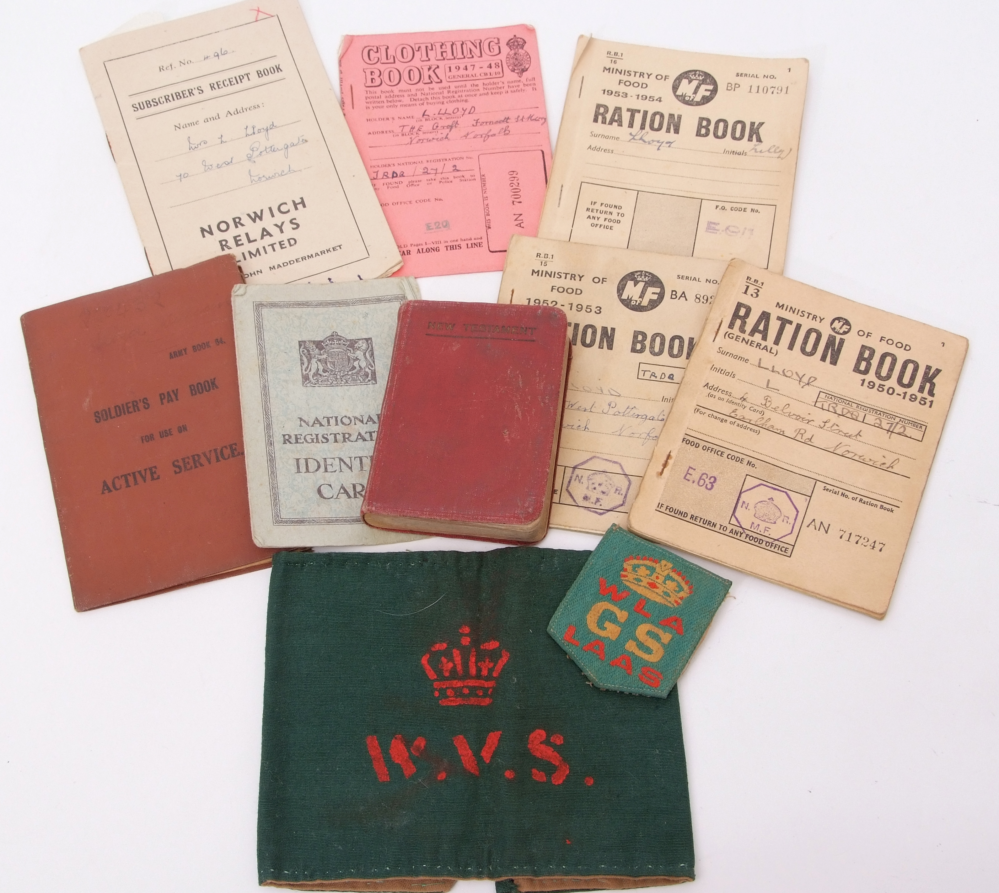 Quantity of WWII Home Front ephemera to include ration books, identity cards, soldier's pay book,