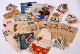 Collection of postcards, cigarette cards in albums and other ephemera (qty)