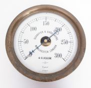 Large brass cased gauge of circular form, Schaeffer & Budenberg - Manchester, London & Glasgow, with