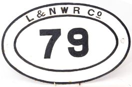 London and North West Railway Co bridge plate, numbered 79, 45cm diam