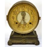 Fattorini & Sons late 19th century automatic 8-day alarm clock in circular brass case, complete with