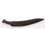 Bhojpur Nepalese Kukri in leather scabbard (a/f), lacking one skinning tool, 47cm long