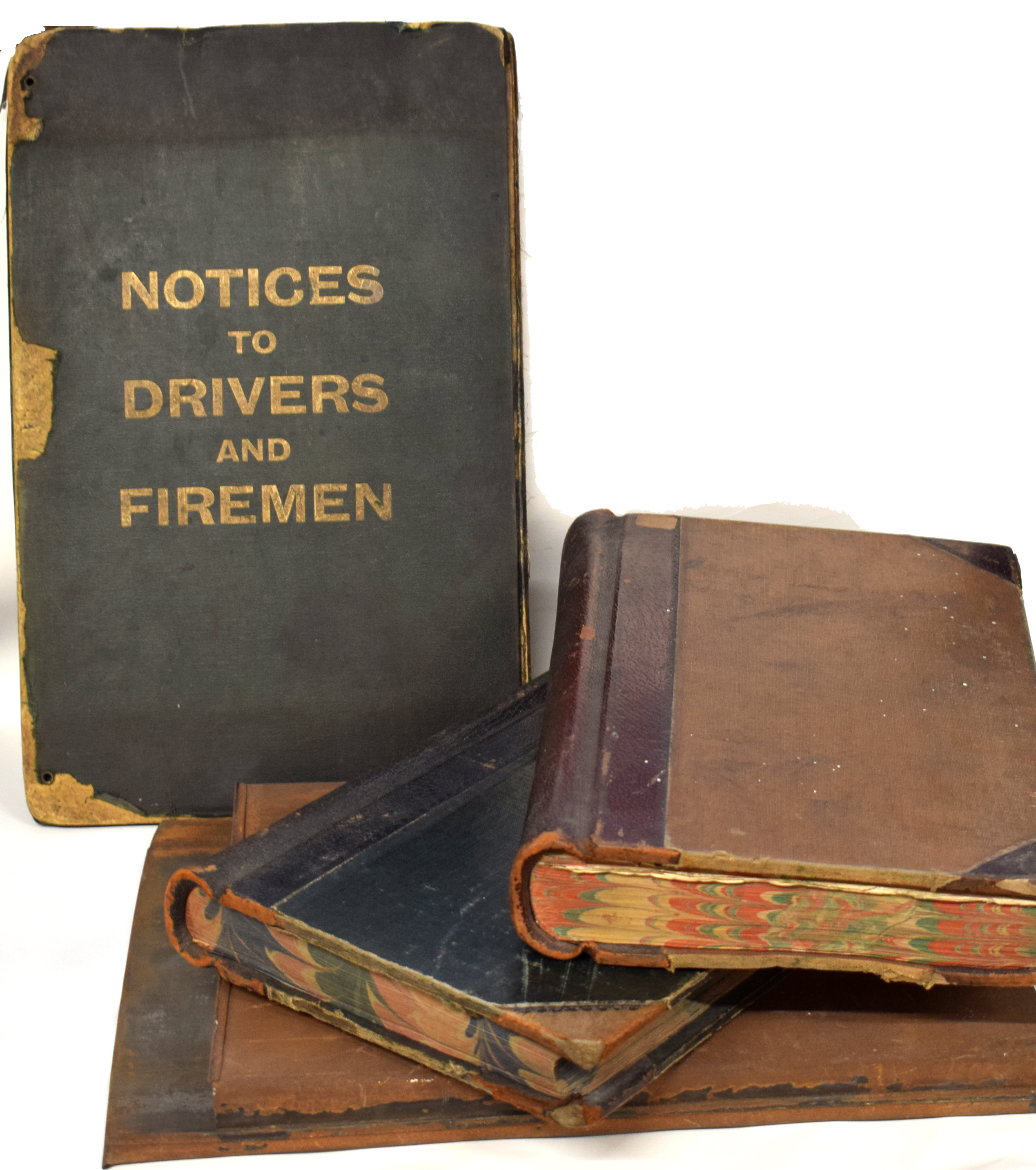 Three volumes of railway interest: one "Notices to Drivers and Firemen" in tin case, together with