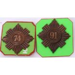 Pair of Glengarry cap badges to include 91st Argyll Highland Regt and 74th Regt of Highland Light