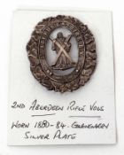 Silver plated 2nd Aberdeen Rifle Volunteers cap badge, worn between 1880 and 1884