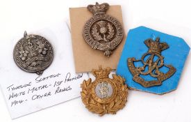 Group of other ranks cap badges including Highland Rifles Volunteers, Queen's Own Oxfordshire