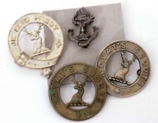 Mixed Lot: cap badges to include Gordon Highlander pouch badge, stamped Silver, pair of Lovat