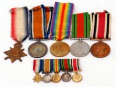 First and Second World War medal group of five plus miniatures impressed C H 19798 Pte C J Capon