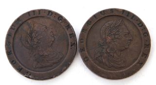 Pair of George III two-pence cartwheel coins dated 1797 (2)