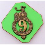 Brass 9th Regt of Foot East Norfolk Glengarry badge with two lugs