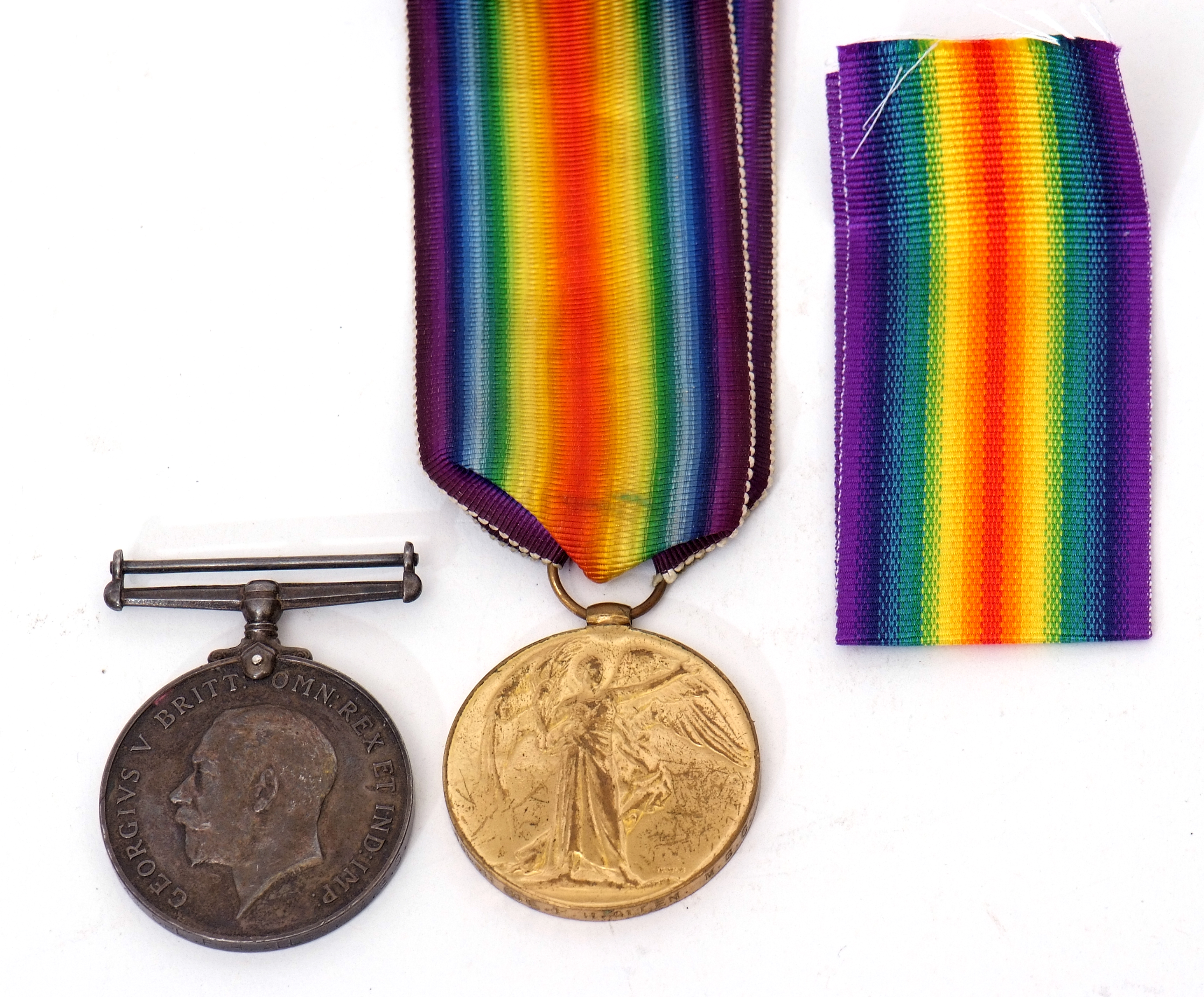 WWI pair to include WWI War Medal minus ribbon, together with Victory Medal, both impressed to 53848