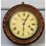 British Rail (Eastern) Station Clock in wooden case with gadrooned rim, the dial in Roman numerals