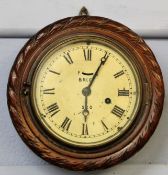 British Rail (Eastern) Station Clock in wooden case with gadrooned rim, the dial in Roman numerals