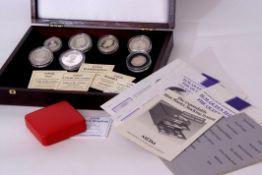 Cased box of HM The Queen and The Queen Mother silver proof coins to include 1995 Belize $5 coin,