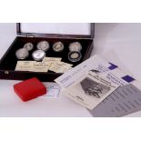 Cased box of HM The Queen and The Queen Mother silver proof coins to include 1995 Belize $5 coin,