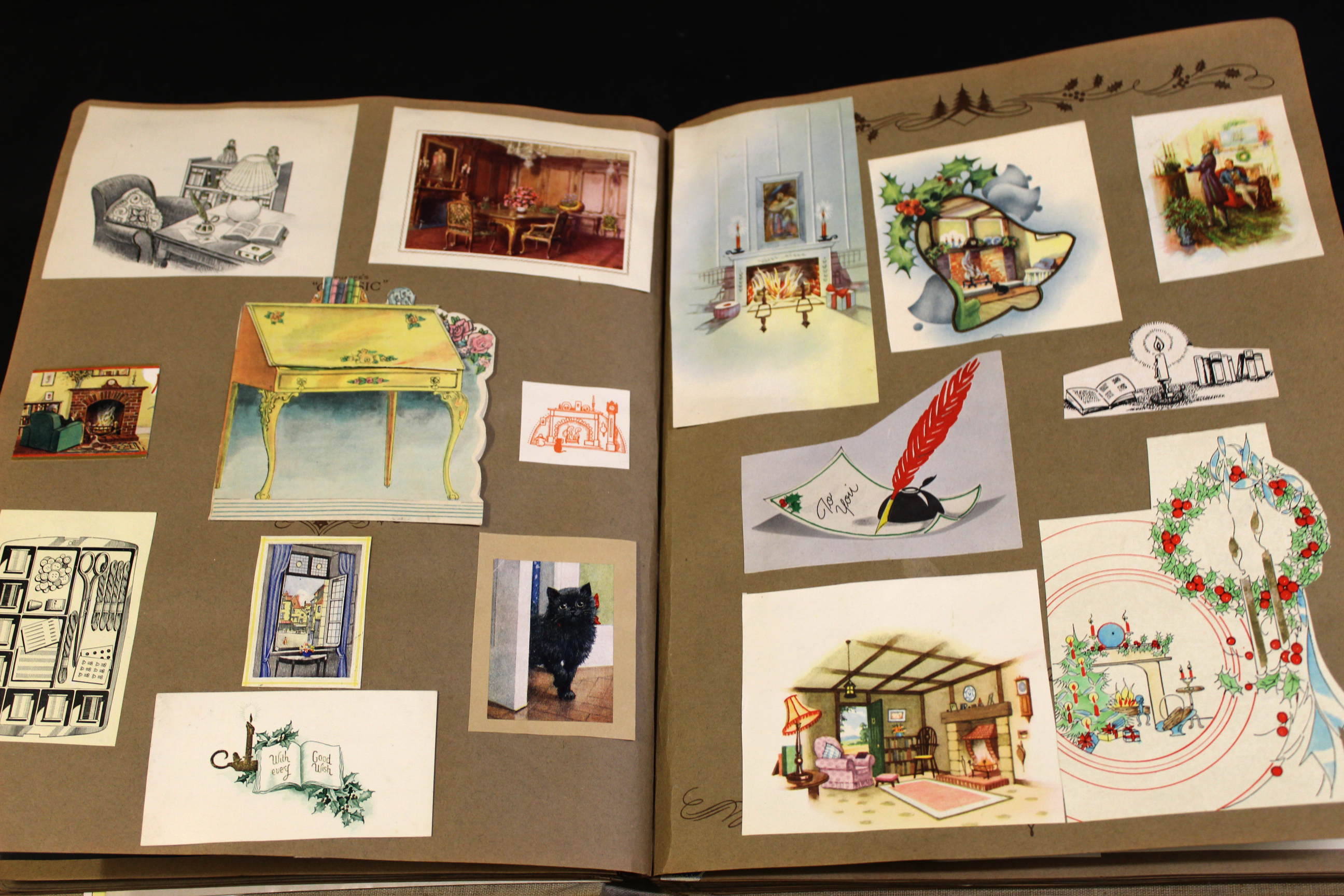 Mid-20th century scrap album with pages containing a number with Christmas themes, with various - Image 5 of 5