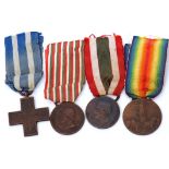 WWI Italian medal group of four to include King Victor Emanuel III Italian War Merit Cross (Croce al