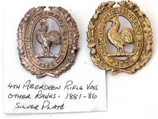 Pair of 4th Aberdeen Rifle Volunteer cap badges to include a silver plated example, other ranks