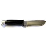 Buck (USA) skinning knife, blade length approx 10cm, complete with sheath, made of bronze
