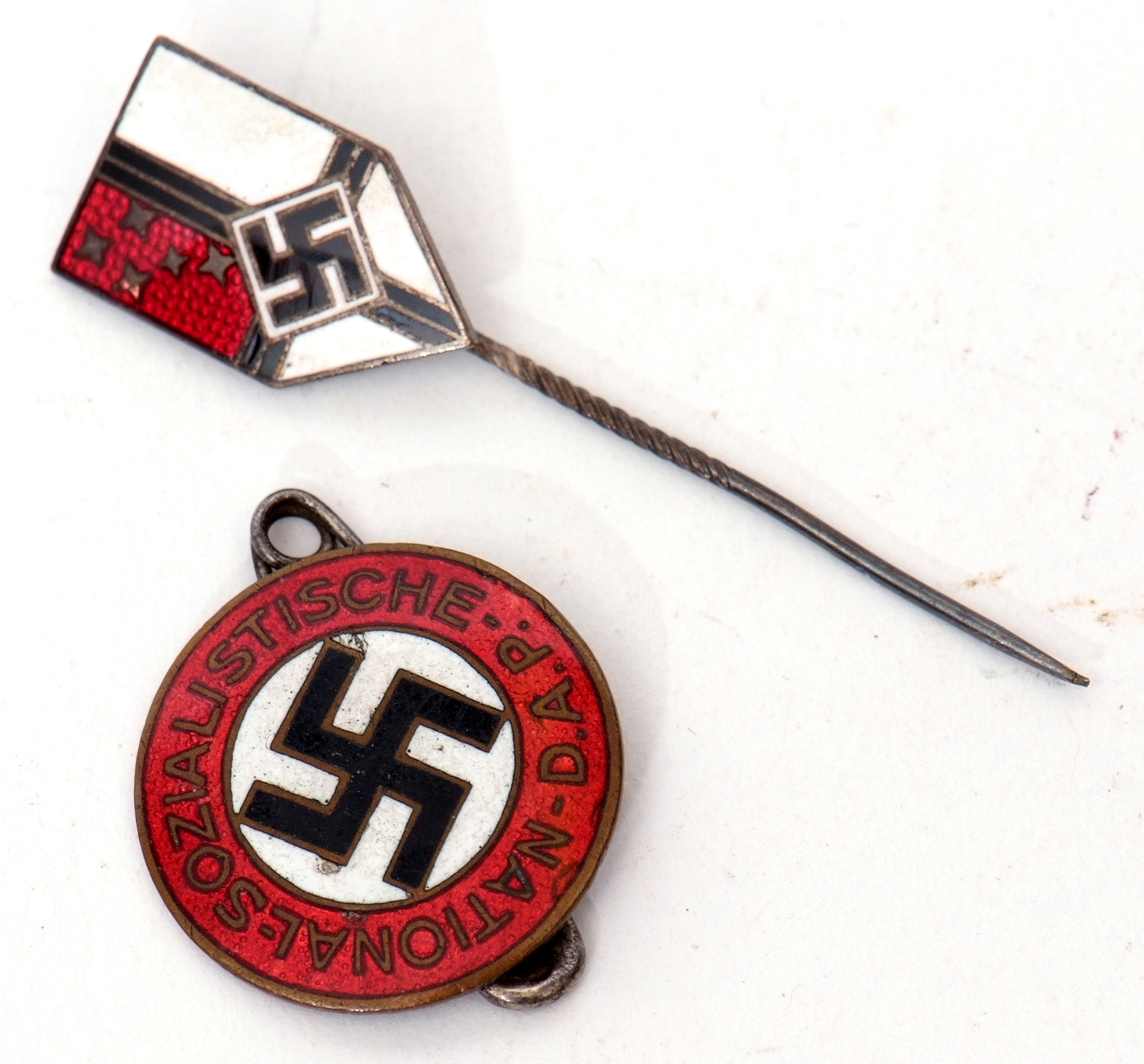 National Socialist NSPAP Third Reich lapel pin, enamelled, together with further