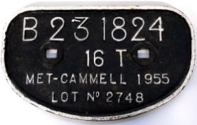 Metal wagon plate, B231824 16T, manufactured by Metropolitan Camel 1955, 28cm long