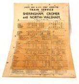 LNER and N&S Joint Committee Train Service timetable from Sheringham, Cromer and North Walsham for