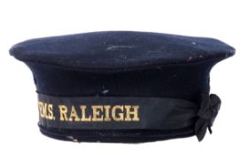 WWII Royal Naval ratings cap with cap tally HMS Raleigh (a/f)