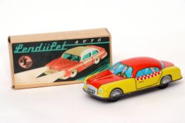 1960s Eastern European tin plate Lendiipet model car by Lenezarugyar, Budapest, stamped "Foreign",