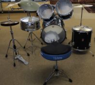 Full Premier percussion drum kit, to include mixed quantity of sticks, microphone and stands