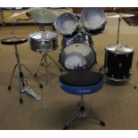 Full Premier percussion drum kit, to include mixed quantity of sticks, microphone and stands