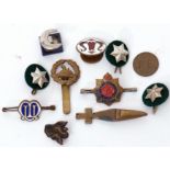 Mixed Lot: cap badges and buttonhole badges to include small Royal Gloucestershire hat pin etc