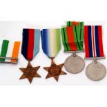 Four WWII British campaign medals to include 1939-45 Star, Atlantic Star, Defence Medal, 1939-45