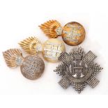 Group of Scottish modern cap badges containing two Highland Light Infantry badges, one bi-metal