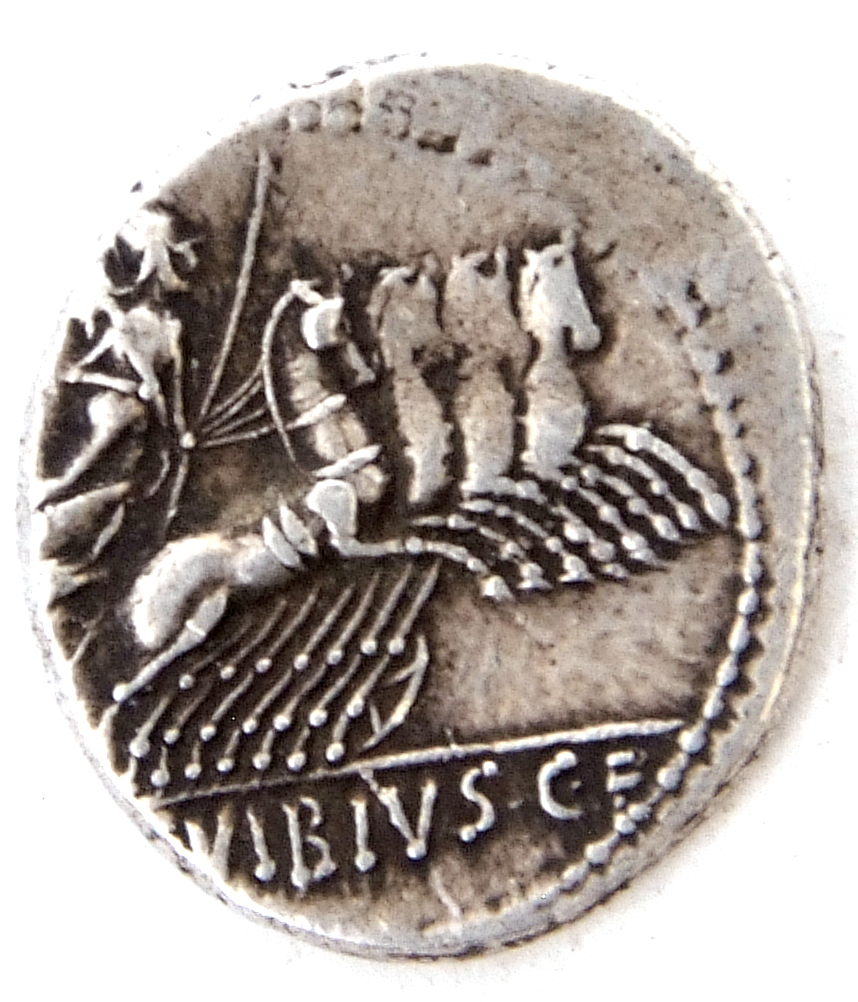 Small silver 90BC Roman Republic AR Dinarius Vibius, the reverse featuring Laureate bust of Apollo - Image 2 of 2