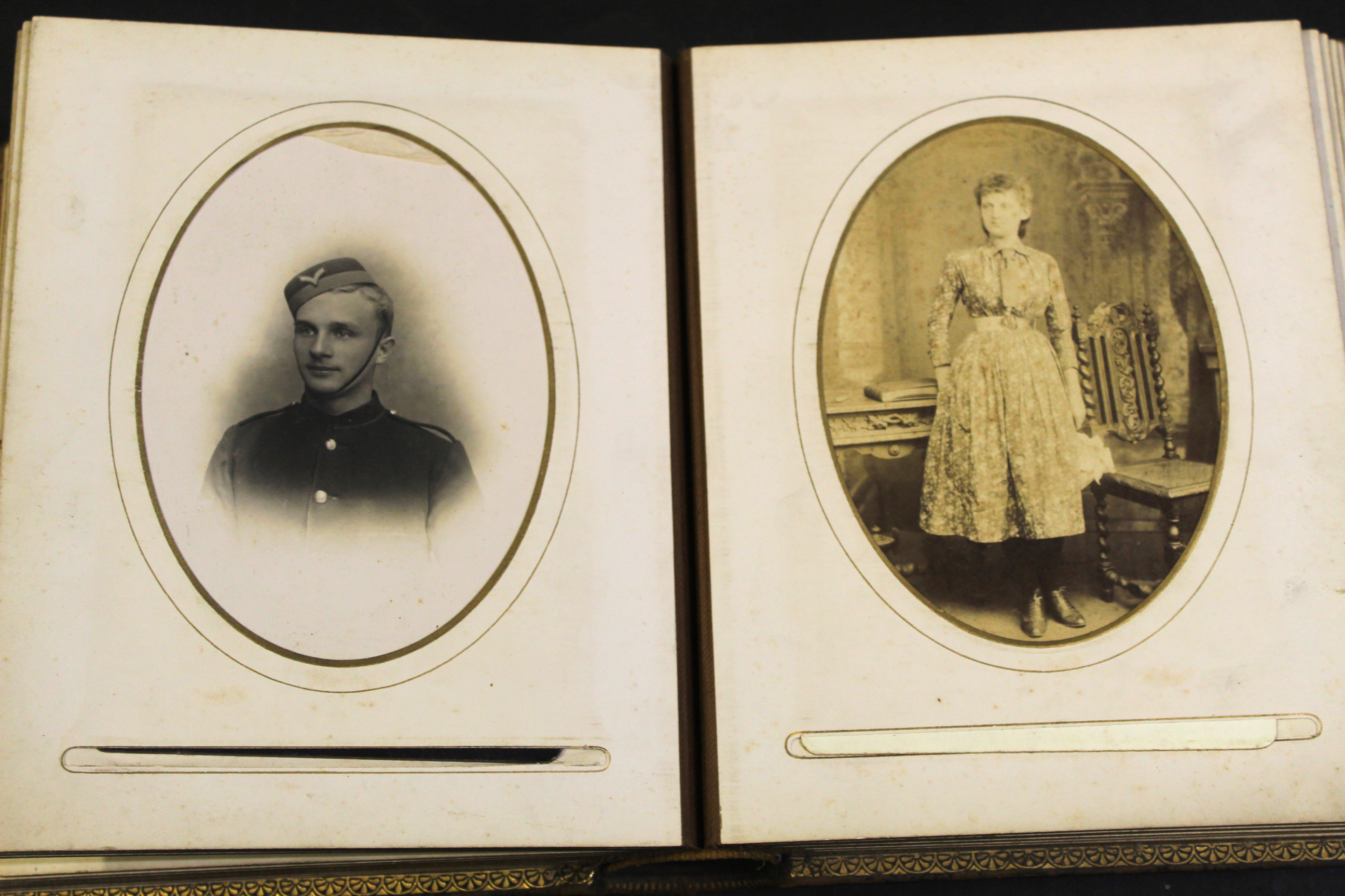Late 19th century leather bound photograph album containing a quantity of photos of various family - Image 3 of 4