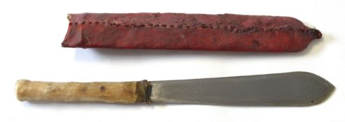 African Zulu Assegai Seme, tribal dagger with red leather sheath, 40cm long