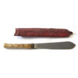 African Zulu Assegai Seme, tribal dagger with red leather sheath, 40cm long