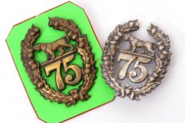 White metal 75th Regt of Foot cap badge together with a further brass Stirlingshire 75th Regt of