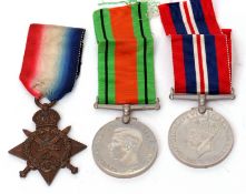 Three individual WWI/WWII campaign medals to include Aug-Nov 1914 Star, impressed to M I - 08108 Pte