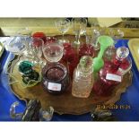 TRAY CONTAINING 19TH CENTURY GLASSES, CRANBERRY BEAKERS, VASES ETC