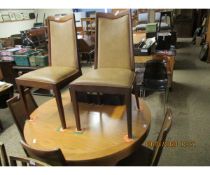 RETRO TEAK CIRCULAR DINING TABLE AND SIX TEAK FRAMED DINING CHAIRS (7)