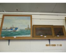 FRAMED PICTURE OF A SPEEDBOAT TOGETHER WITH TWO VICTORIAN FRAMED PRINTS (3)