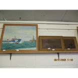 FRAMED PICTURE OF A SPEEDBOAT TOGETHER WITH TWO VICTORIAN FRAMED PRINTS (3)