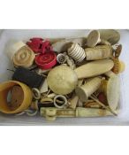BOX CONTAINING MIXED STAINED BONE AND IVORY ITEMS