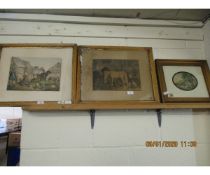 TWO FARMYARD COLOURED PRINTS, TOGETHER WITH A FURTHER GILT FRAMED PRINT (2)
