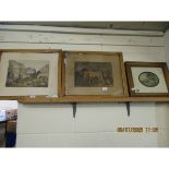 TWO FARMYARD COLOURED PRINTS, TOGETHER WITH A FURTHER GILT FRAMED PRINT (2)