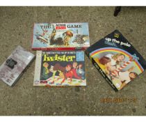 MIXED LOT OF CHILDREN'S GAMES TO INCLUDE TWISTER, ACTION MAN, UP TO THE POLE ETC